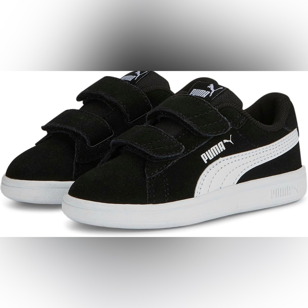 Puma Kids Black Suede Velcro Sneakers with Off-White Sole